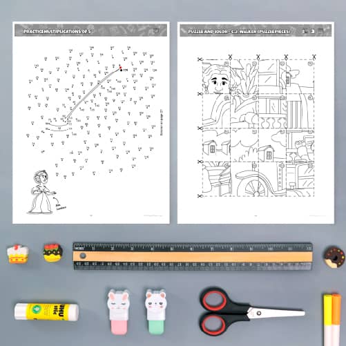 Dot-to-dot, puzzles, cut-and-glue, and coloring activities